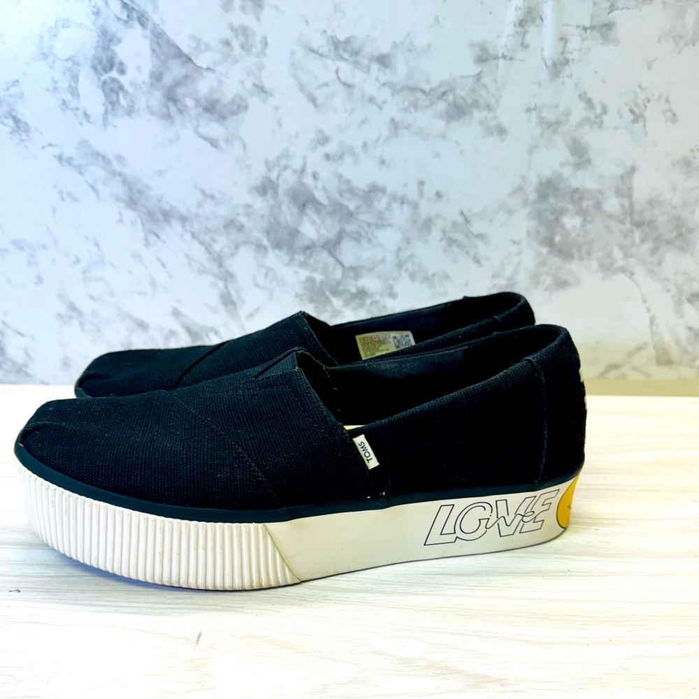 Toms Alpargata Boardwalk Platform Slip On Wom US 8.5 UK 6.5 EU 39 Emoji Graphics